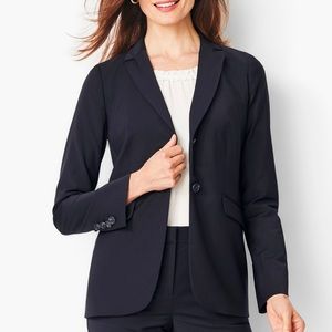 Talbots Woven In Italy Wool Blend Navy Collar Blazer Size 2 Petite NWT